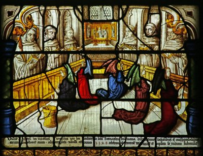 Sint-Bernardus heeft een visioen van engelen die de monniken monitoren terwijl ze zingen, ca. 1500 door German School